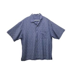 Aureus Silk/Cotton Hawaiian‎ Navy Blue Button Front Shirt Mens Size XL